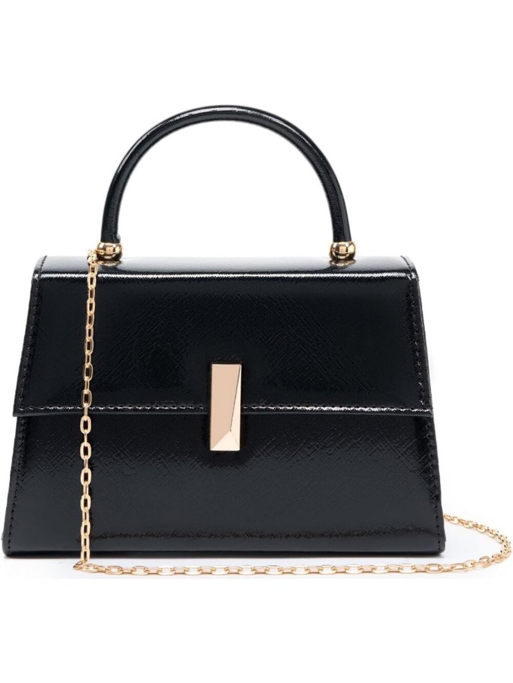 Women's Black PU Leather Top Handle Evening Clutch Purse with Gold Metal Clasp